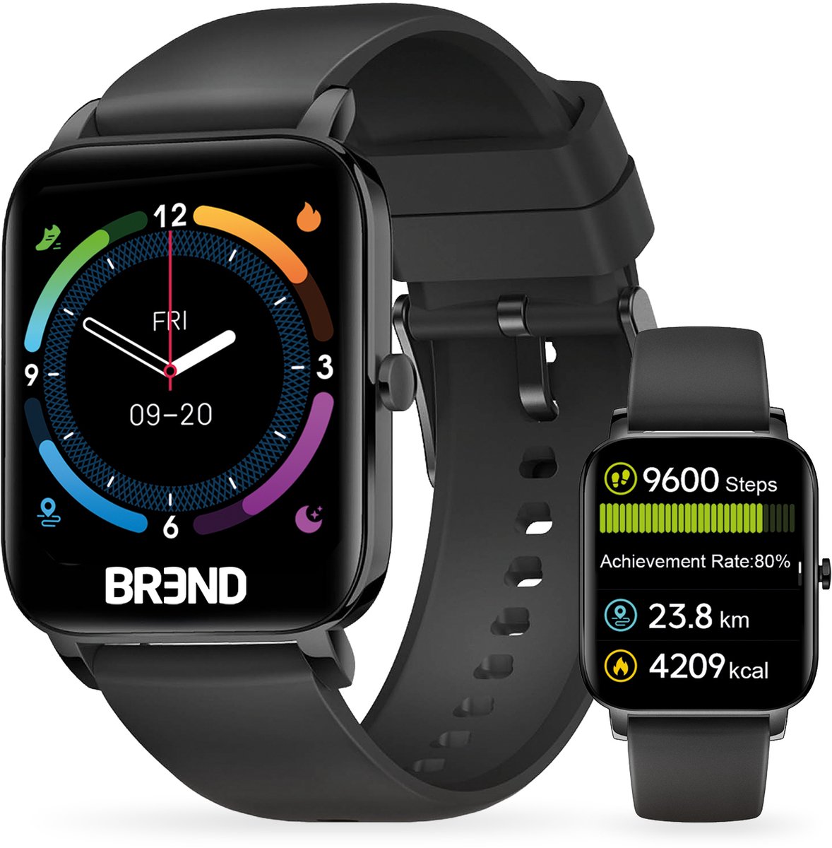Smartwatch voor Dames en Heren - Stappenteller, Bloeddrukmeter en Hartslagmeter - Sporthorloge - Spatwaterdicht – Zwart - BREND BR-2223