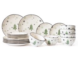 Cookinglife Serviesset - Kerstservies - Porselein - Groen 18-delig / 6 personen