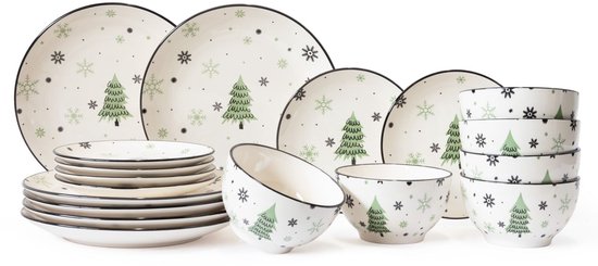 Cookinglife Serviesset - Kerstservies - Porselein - Groen 18-delig / 6 personen