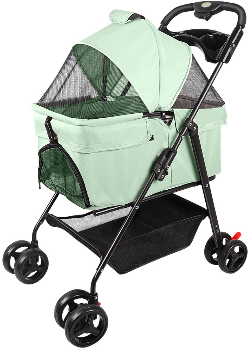 PIPIPOXER Hondenbuggy opvouwbaar hondenkarretje voor honden en katten, afneembare hondenbuggy-Groen