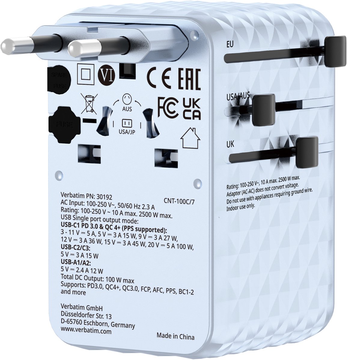 Verbatim Eu Vk Vs Reisadapter Voor Telefoons 2Xusb-C 2Xusb-A Snel