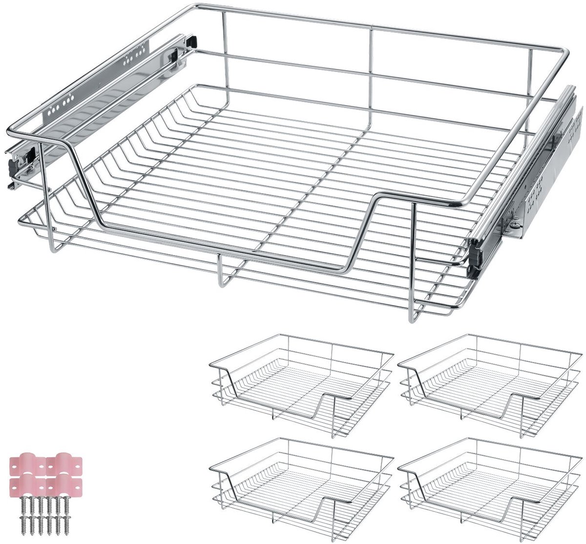 tectake® Set van 4 Telescopische Lades - Schuiflade - Keukenkast Organizer - Keukenrek - Keukenlade - 60 cm Breed - Draagkracht 25kg