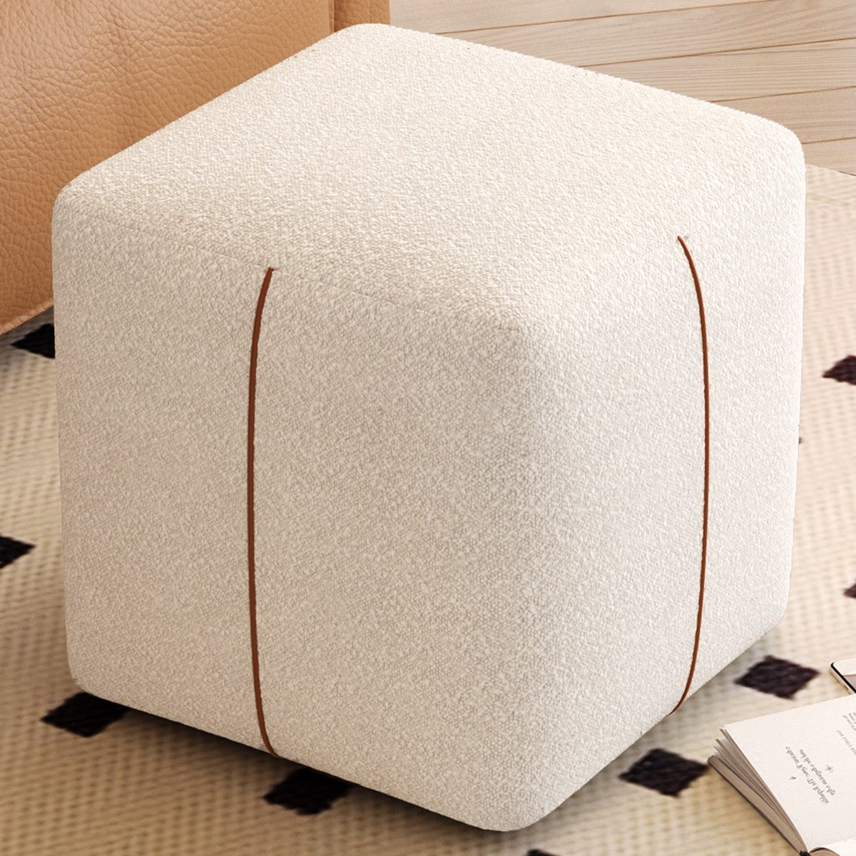Guyii Meubels Stoelen - Poefs - Vierkante lage kruk - moderne make-upkruk - beige poef - gevoerde hocker