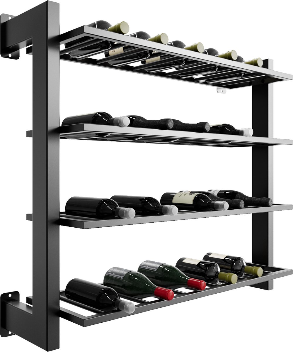 MetaloPro Wijnrek Canary – Zwart Metalen Wijnrek Voor 48 Wijnflessen, Robuust Design Voor Keuken, Kelder Of Bar – 90x100x30cm