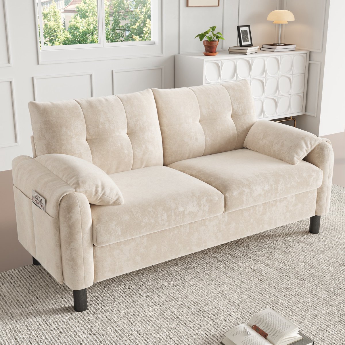 PHOEBE CAT Bank - Chenille stof - Tweezitsbank - Met dikke kussens - Beige