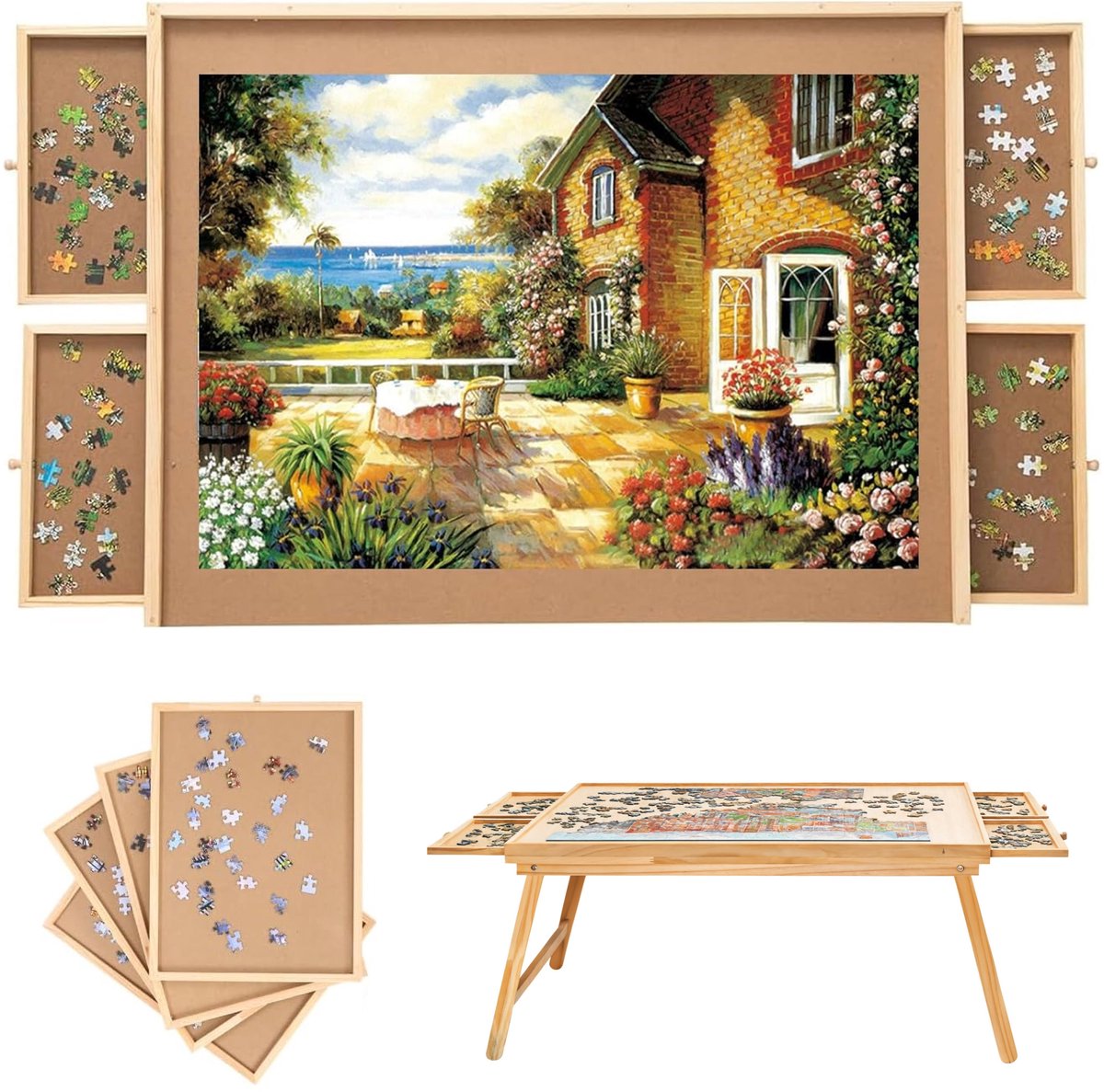 Bol.com Diydash Staande Puzzeltafel met opbergsysteem - 4 lades - Voor 1500 stukjes - Puzzelplaat - Puzzel - Bord - Puzzelplank ... aanbieding