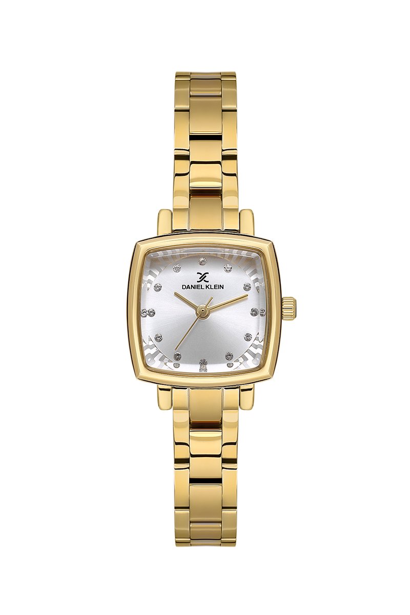 Daniel Klein DK.1.13922-3 - Horloge - Polshorloge - Analoog - Dames - Vrouwen - Vierkant - Stalen band - Metaal - Strepen - Bolletjes - Briljant - Goudkleurig - Wit - Zwart