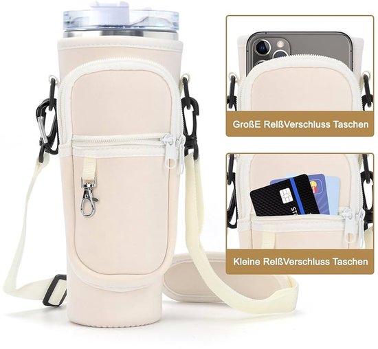 OKESYO Stanley Cup Tas, 100 ml, Accessoires voor Waterflessen Met Vak en Verstelbare Schouderriem (Zwart
