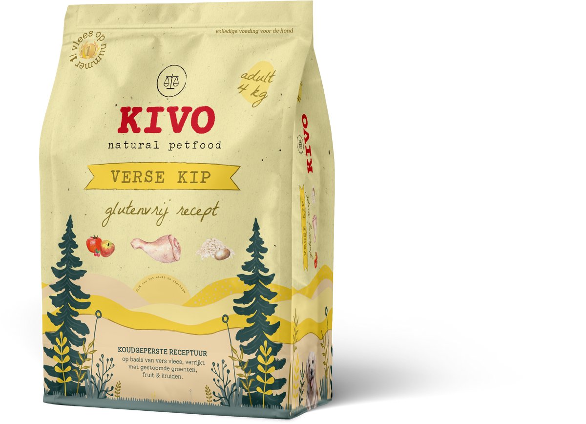 Kivo Petfood Hondenbrokken Verse Kip - 4 kg - Koudgeperst - Glutenvrij