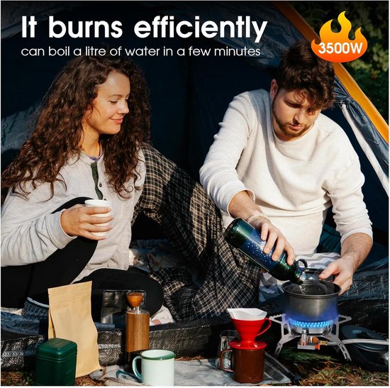 3500W Camping Stove - Vouwbare Gas - Windbescherming - Piezo-elektrische Branderset met Adapter voor Hiking - Camping - Picknick - Trekking - Buitenactiviteiten — afbeelding 4