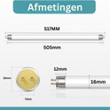 Afmetingen TL buis: 517mm lang, 16mm diameter, 7mm fitting.