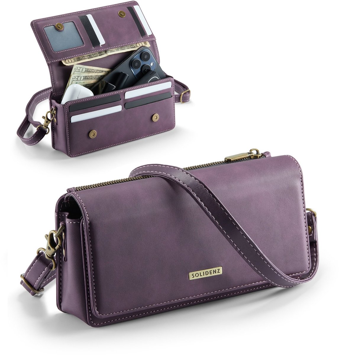 Solidenz Universele Schoudertas voor Telefoon en Portemonnee tot 7.5 inch - Paars