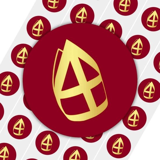 250 Autocollants – Mitre Saint Nicolas – 40 mm – Étiquettes – Autocollants cadeaux – Bordeaux/ Or – Rond