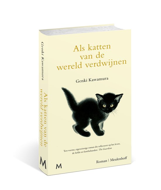 Boek 'Als katten van de wereld verdwijnen' van Genki Kawamura, met een afbeelding van een zwarte kitten op de voorkant.