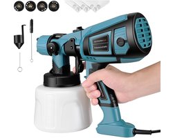 Verfspuit-Elektrische-850W Motor-1400ml Tank-4 Koperen spuitkop-3 Spuitstanden-3m Kabel-Voor auto, hek & plafond