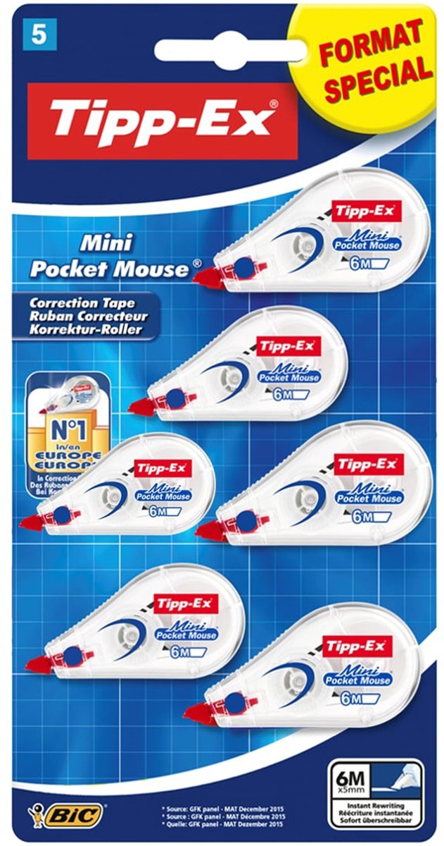 Tipp-Ex Mini Pocket Mouse - Correctieroller - 6 m x 5 mm - 6 Stuks