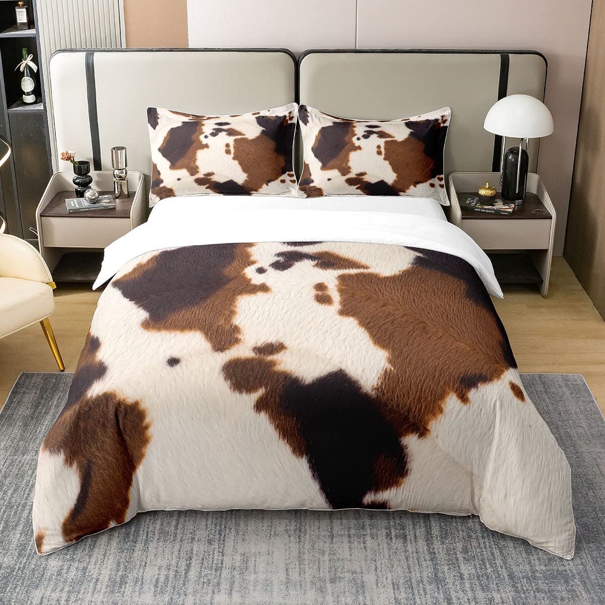 Azomor® Kinderdekbedovertrek met koeienprint van gewassen katoen voor boerderijthema