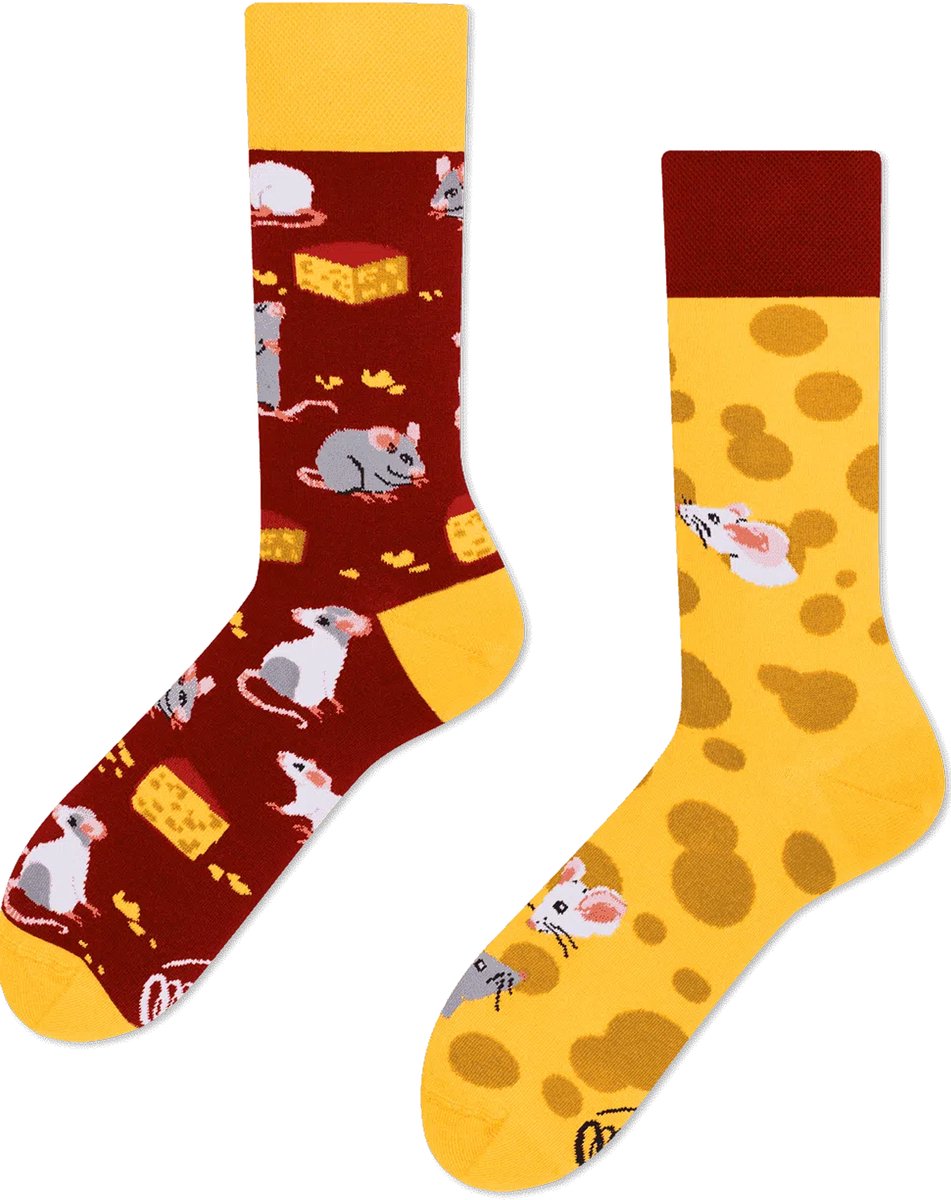 Many Mornings unisex sokken - Mouse And Cheese - Unisex - Maat: 39 - 42