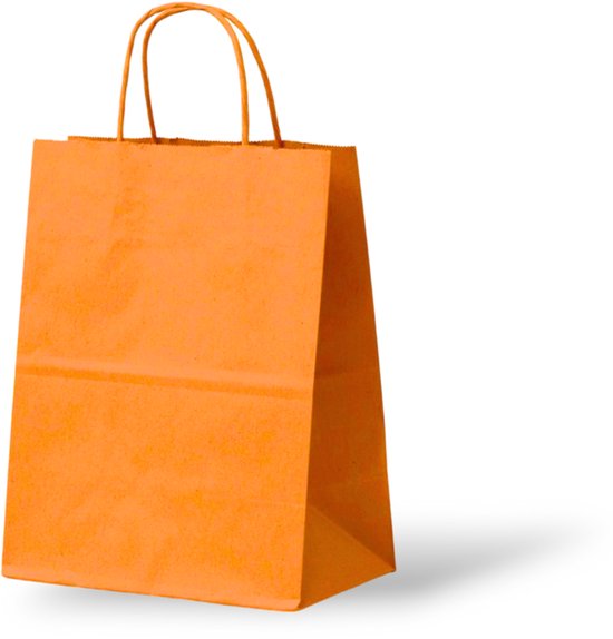 Oranje Kraft Tas (Medium) - Papieren Tassen - 24x12x31 cm - 50 Stuks