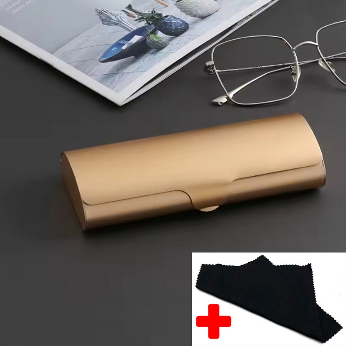 Actie4you® - Aluminium Brillenkoker met Doekje - Harde Slijtvaste Brillendoos - Premium Kwaliteit -Brillenkoker - hard case - Harde Brillenhoes – Metaal – Goud