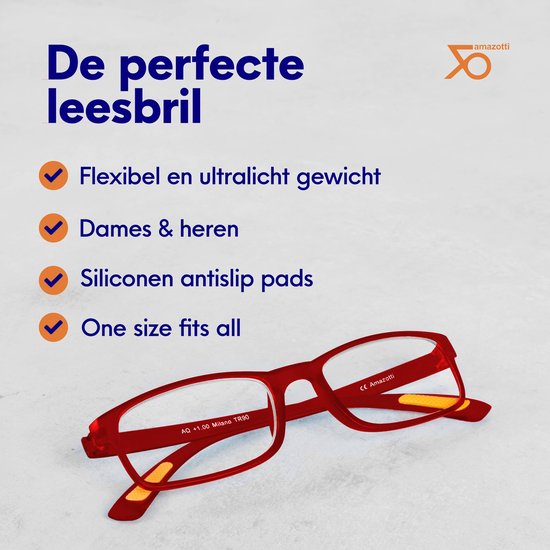 Amazotti Lunettes de lecture Milano Force +3,00 - Set de 4 - Trendy Vert, Rouge, Blauw, Transparent - Lunettes de Lecture Femme et Homme