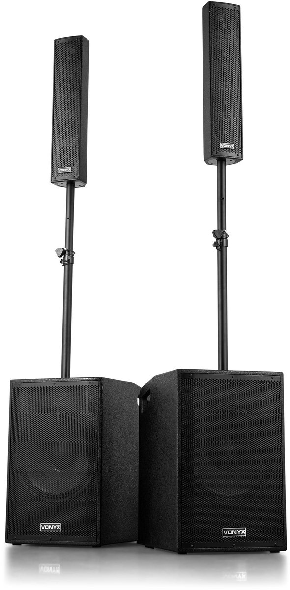 Vonyx VX1080BT Actieve speakerset - 2.2 Systeem - Bluetooth geluidsinstallatie met trolley - 1250W