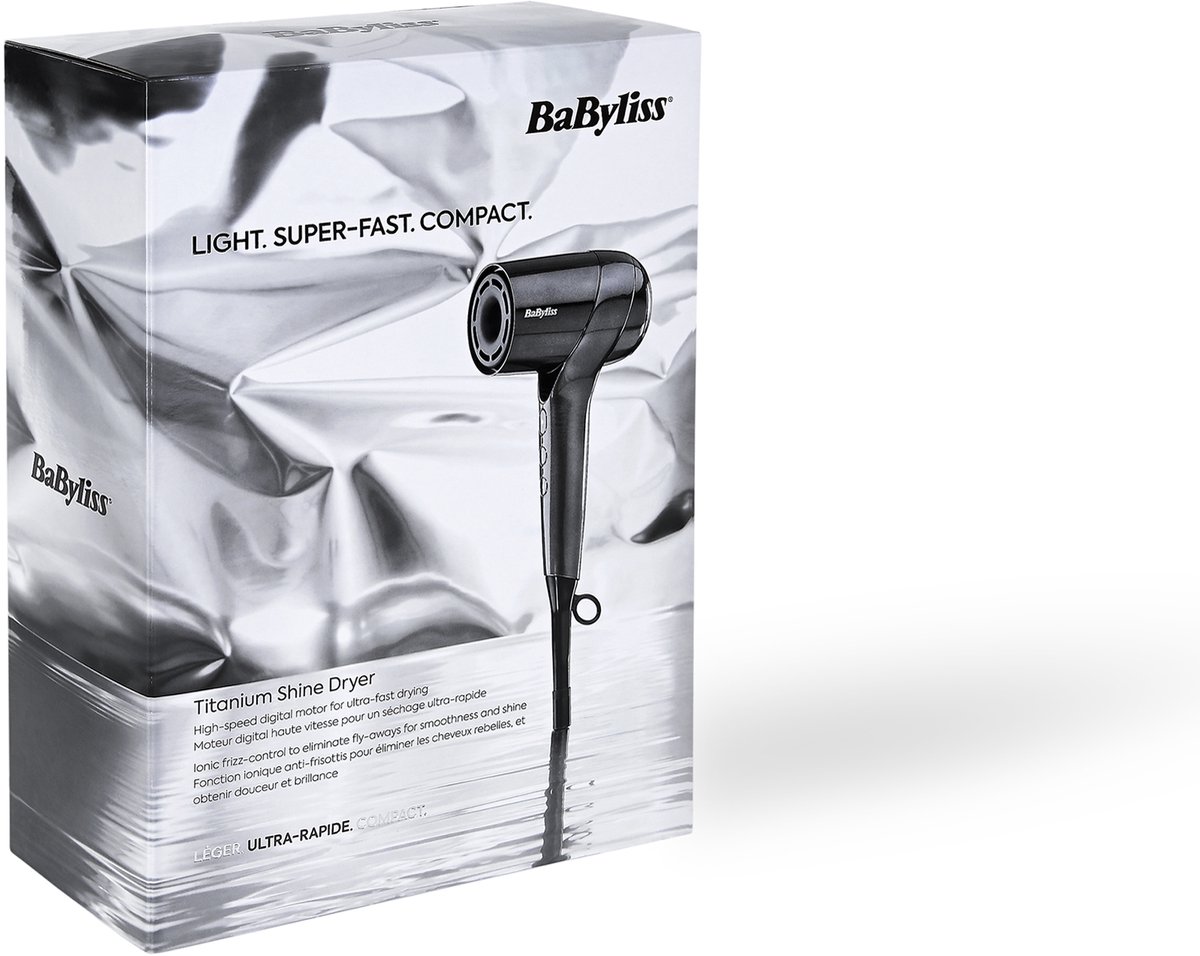 BaByliss Titanium Shine Föhn D6200DE - Compacte en Krachtige Haardroger met Diffuser - Lichtgewicht Digitale Motor - Ionische functie voor Minder Pluizig Haar - 3 Temperaturen en Snelheden thumbnail 7
