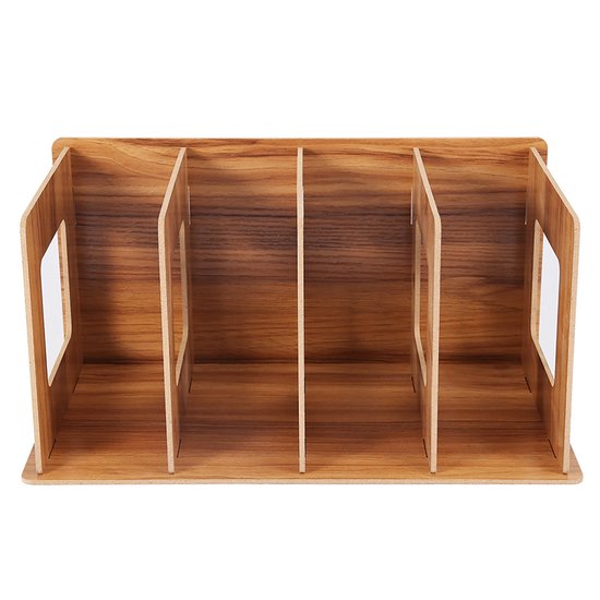 Boekenplank (1 stuk), houten bureau, boekenplank, kleine boekenkast, verstelbare bureau-opbergorganizer met 5 verticale compartimenten voor thuiswerkplekken op kantoor