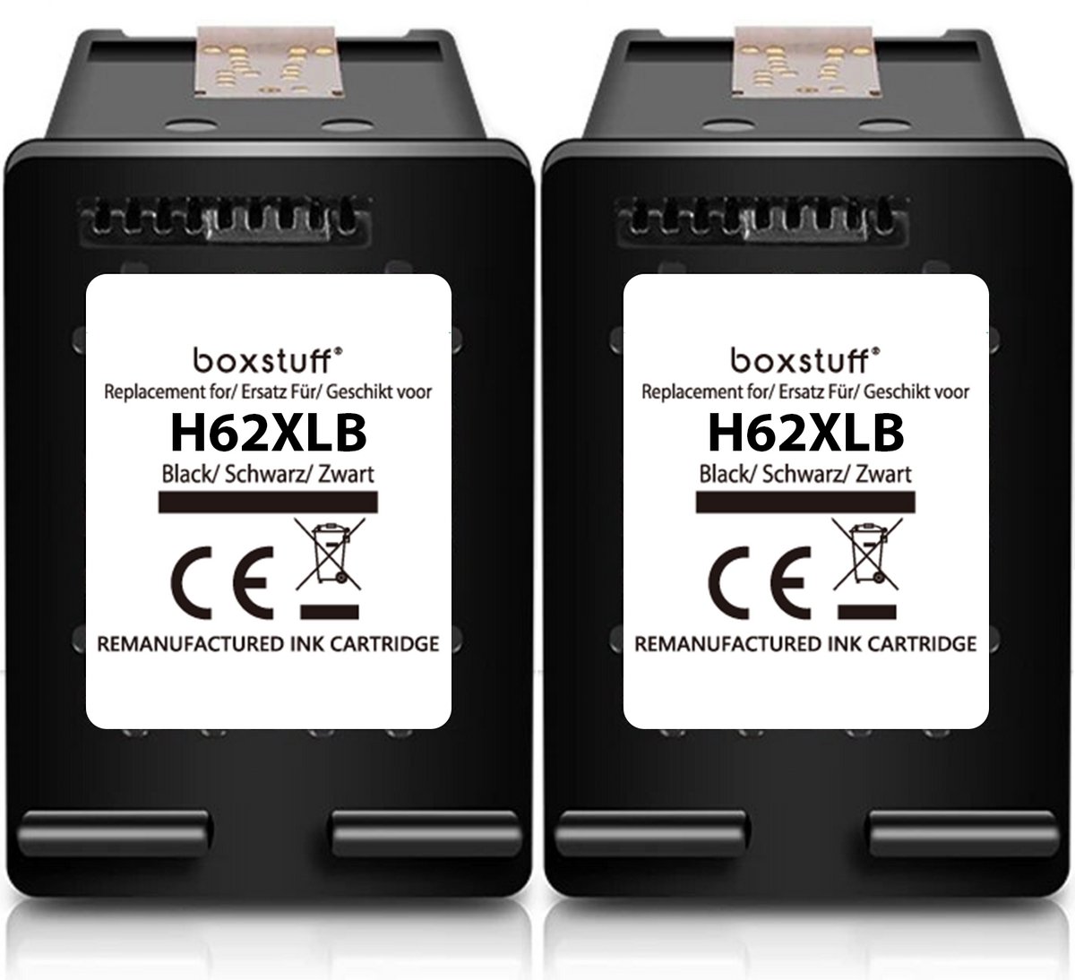 Boxstuff Inkt geschikt voor 62 XL Zwart - (C2P05AE) Compatibel met HP 62 / 62XL - Inkt Cartridge voor HP Envy 5640 / 5644 / 7640 / 7644 OfficeJet 5740 / 5742 / 200 / 250 - Multipack Zwart