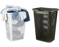 Wasmand Ventilation - met deksel - 2x - wit en bruin - 50 liter - 61 x 43 cm