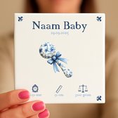 Gepersonaliseerde Baby Tegeltje – Met Naam, Geboortedatum, Gewicht, Lengte en Tijd – Blauwe Rammelaar