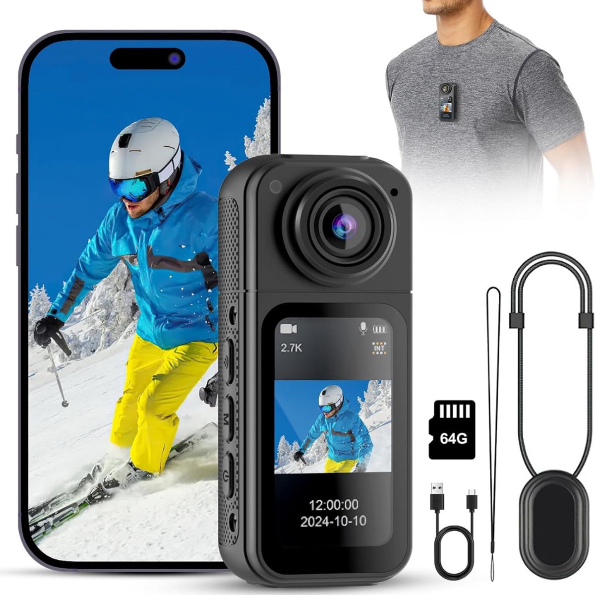 Bodycam - Action Cam - Bewegingsdetectie - 180º Draaibare Lens - Bodycam Politie - Spycam - Full HD - Zwart