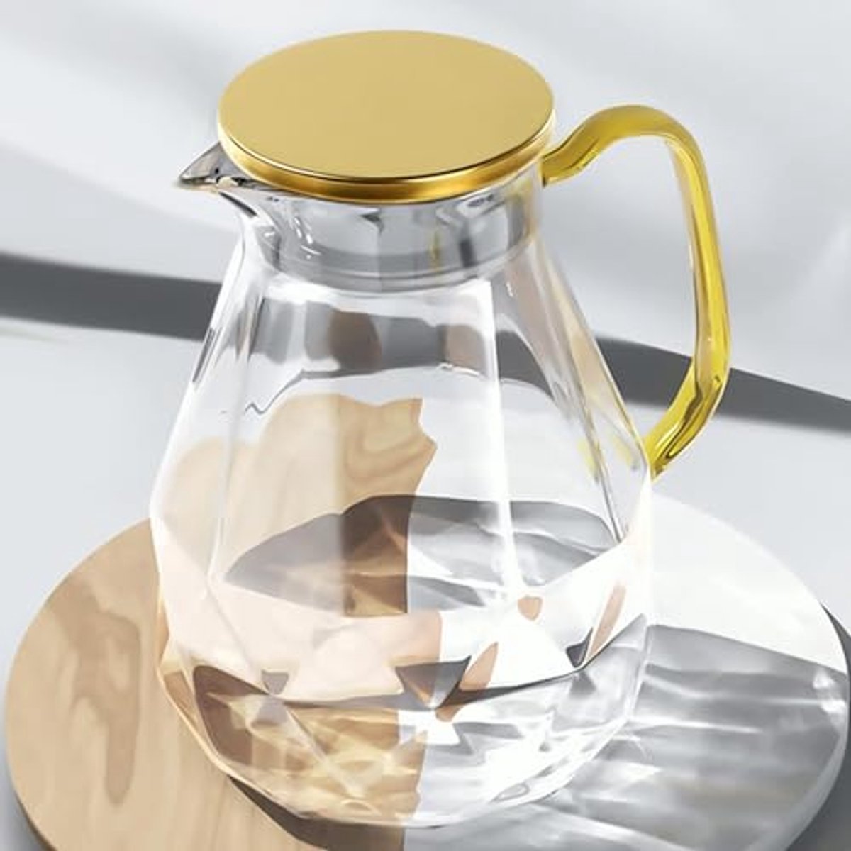 Elegante Diamant Ontwerp Water Kruik met Handvat - Glazen Karaf voor Ijsthee, Drank en Koffie