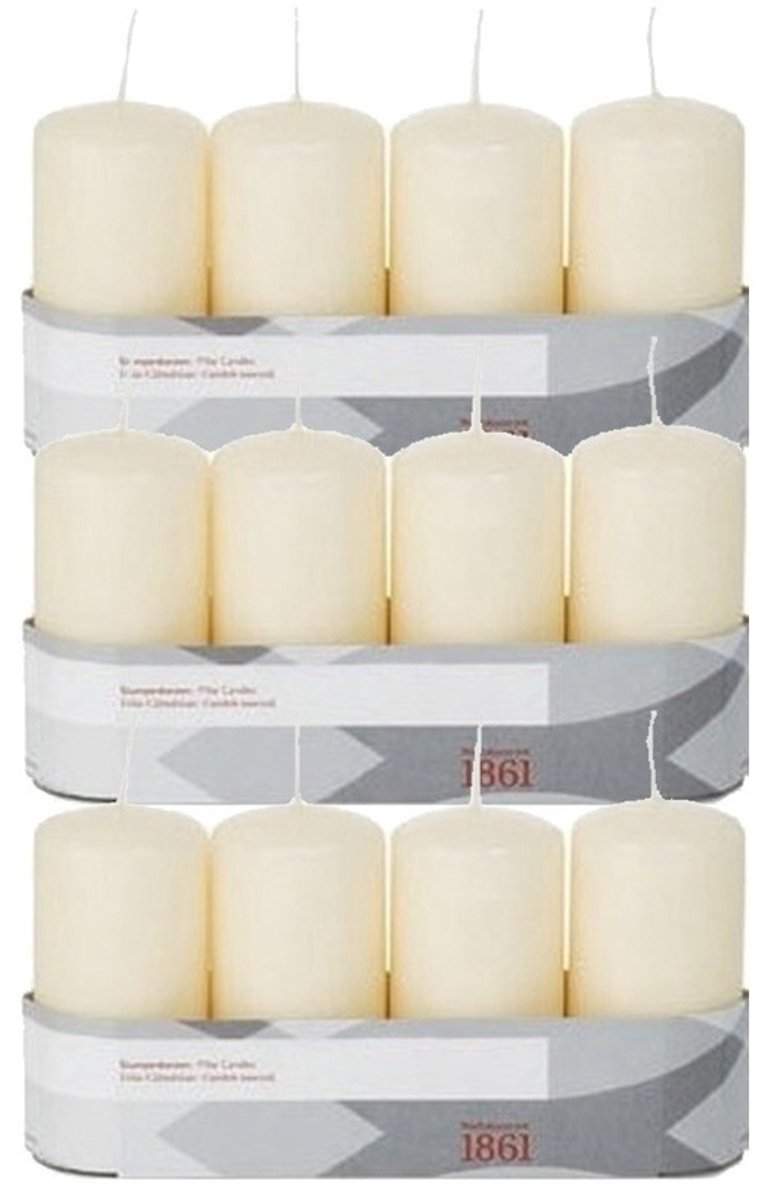 Trend Candles 12x Cremewitte cilinderkaarsen/stompkaarsen 5 x 10 cm 18 branduren - Geurloze kaarsen - Woondecoraties