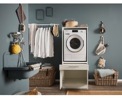 Wasmachine kast met verhoger - Wasmachine kast - Wasmachine ombouw meubel - Wit - Wasmachine ombouw kast - Hoogte 162 cm