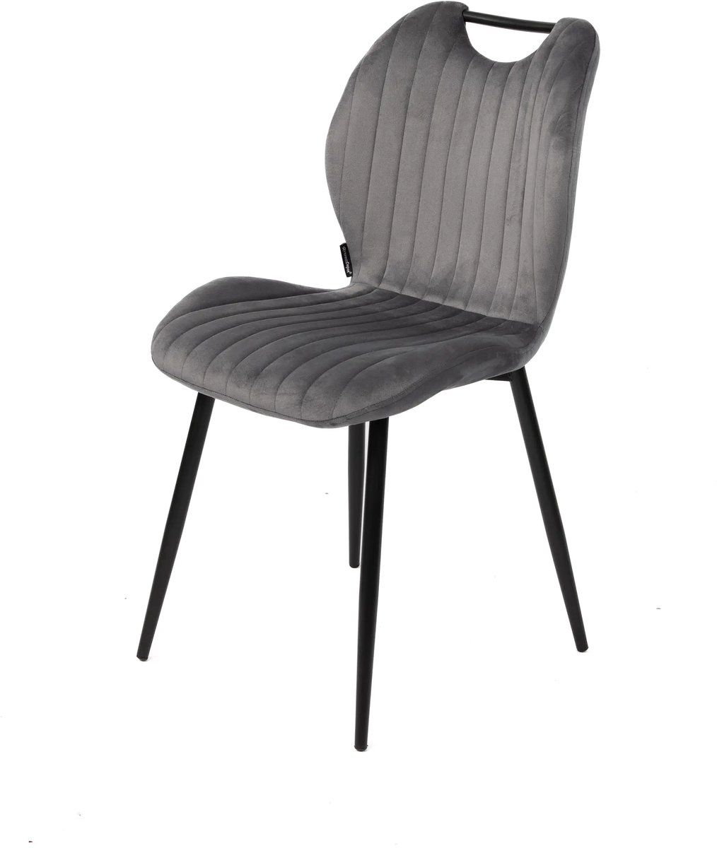 DepotHome - Brindisi Grijs - Set van 4 stoelen - Fluwelen eetkamerstoel – verticale stiksels - zwarte metalen poten - Handgreep – huis & horeca