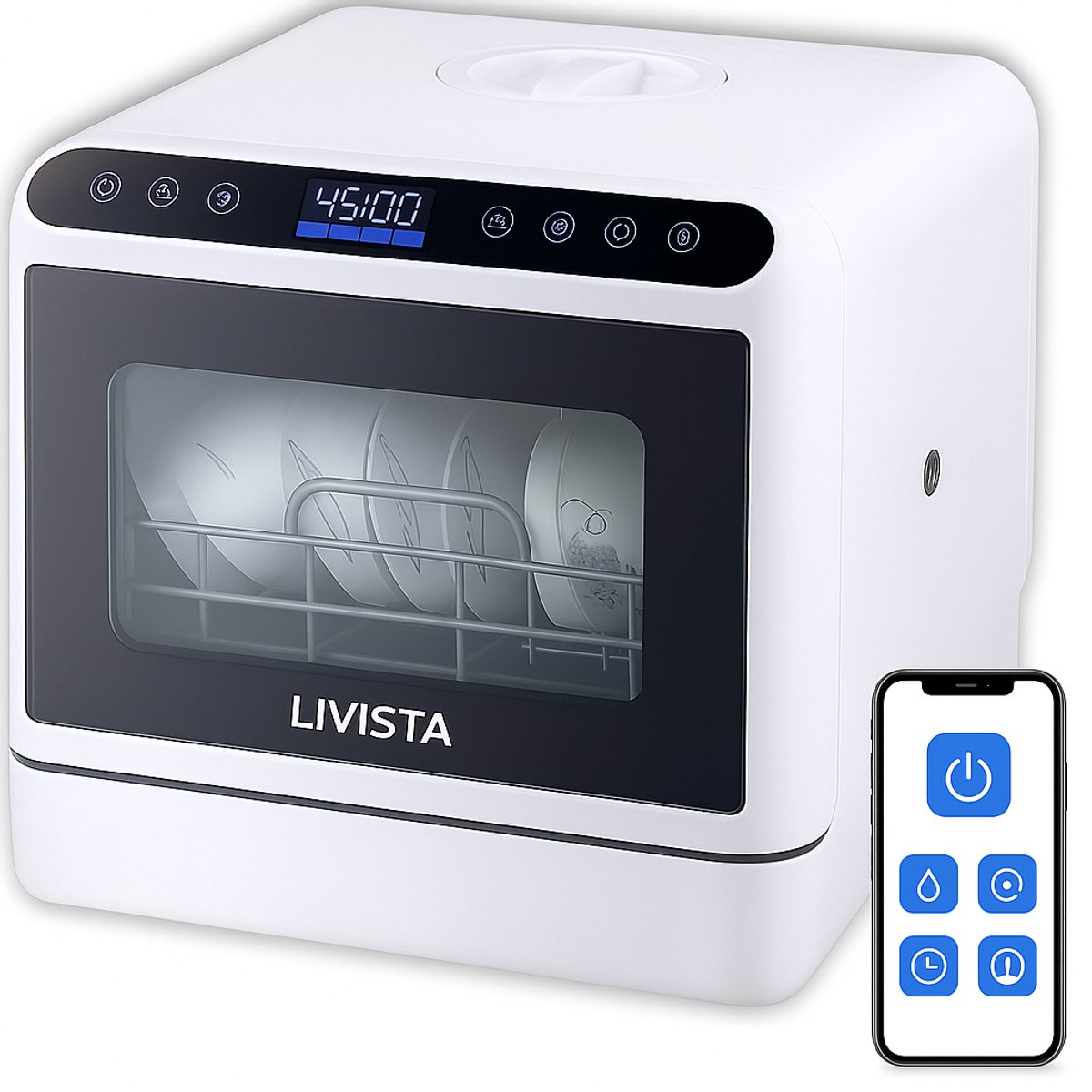 Livista Mini Vaatwasser incl. APP - Vaatwasser - Vaatwasser Vrijstaand - Afwasmachine - Camping Vaatwasser - Wit — afbeelding 1