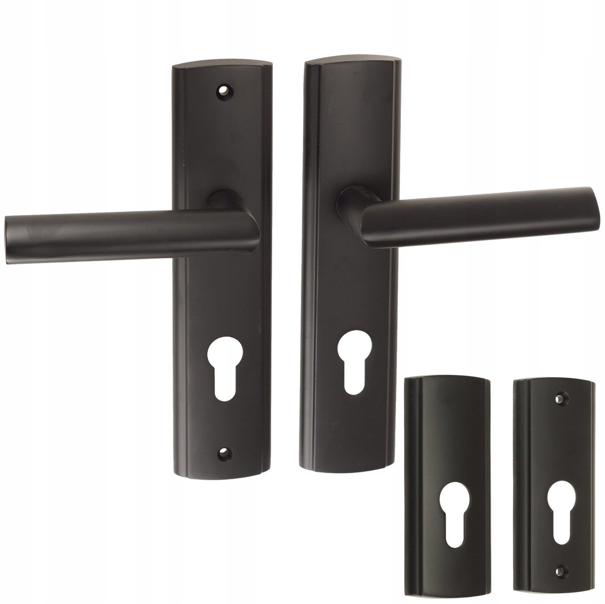 Zwarte Buitendeurklink met Schild, Rechts, 72mm Hartafstand