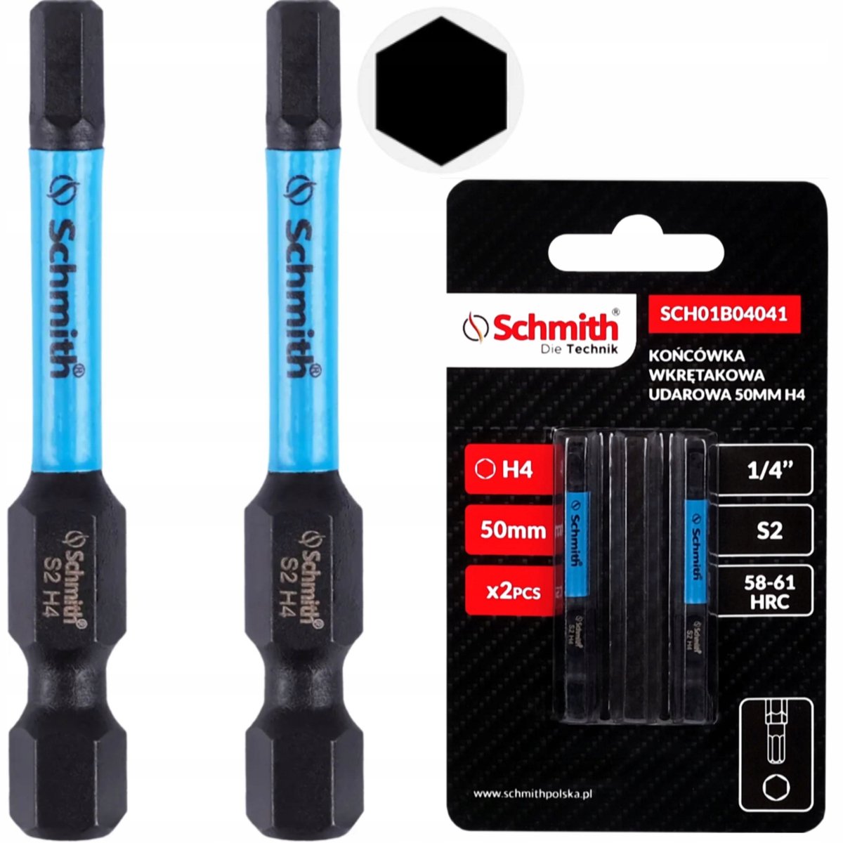 Schmith Slagmoer Bit HEX H4 50mm Magnetisch - Set van 2