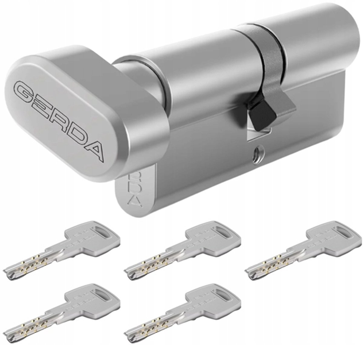 Gerda H Plus Cilinder 50/30 Nikkel Satijn met Knop - 5 Sleutels