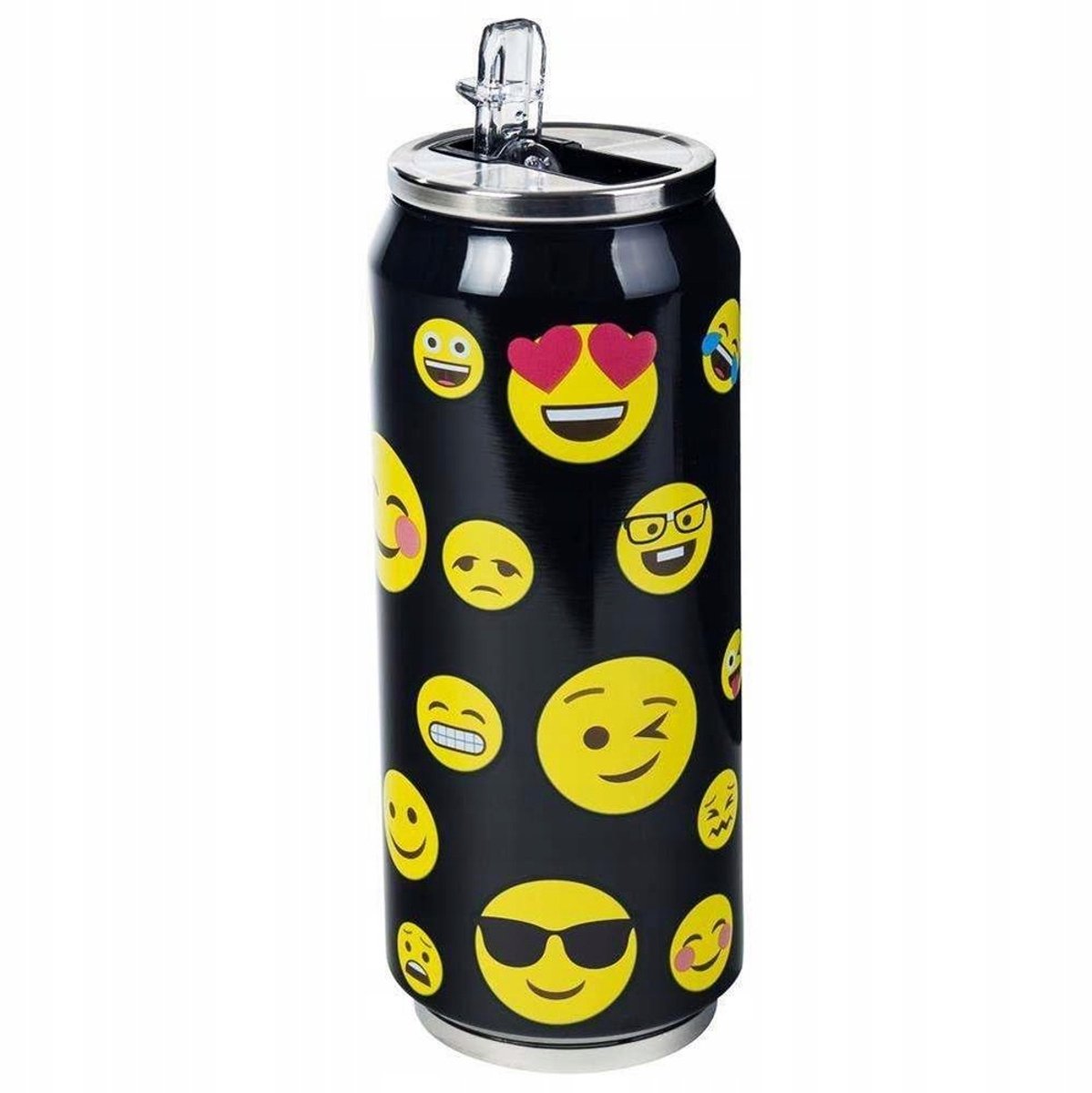 Thermische Mok Blik Smiley Zwart 0.5L - Houdt Warmte Tot 12 Uur