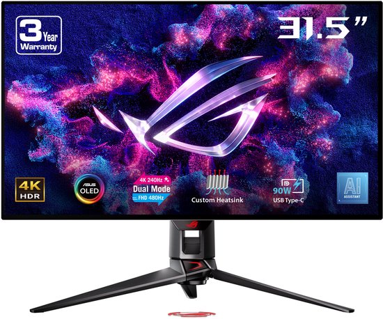 ASUS ROG Swift OLED PG32UCDP - 4K UHD WOLED Gaming Monitor - Dual Mode 240Hz - 0.03ms - USB-C 90W Power Delivery - G-Sync Compatible - 31.5 Inch