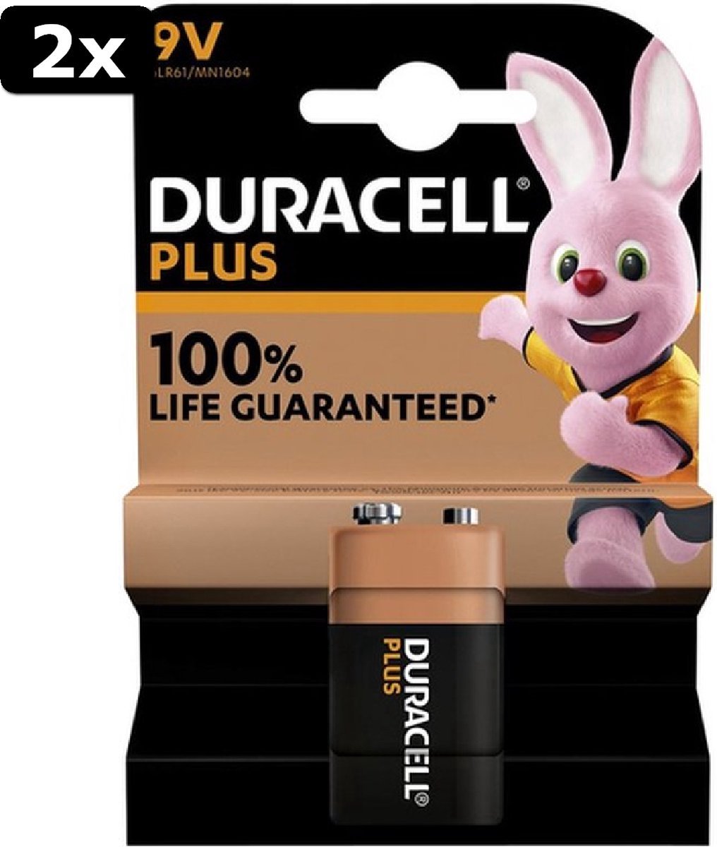 2x Duracell Plus Alkaline 9V batterijen - 2 stuks