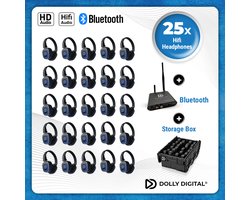 Silent Disco Pro Box 25 +Bluetooth | 25 HiFi Headsets FD-Pro, Bluetooth zender T80-Pro, Storage Box | DOLLY DIGITAL©