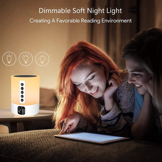 Bluetooth-luidspreker wekker nachtlampje, touch-bedlampje met witte ruis, Bluetooth-luidspreker nachtlampje voor kinderen, lichtgevende wekker cadeau voor tienermeisjes, kinderen, vrouwen, verjaardagen, Kerstmis van Tenllo — afbeelding 5