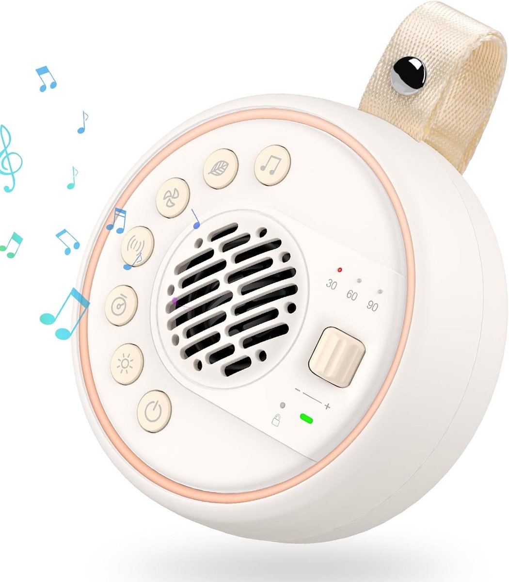 White Noise Machine, Baby Sound Machine - 22 rustgevende geluiden, 60 volumeniveaus, 2000 mAh-batterij en Bluetooth-luidspreker, draagbare witte ruis voor kinderen en volwassenen