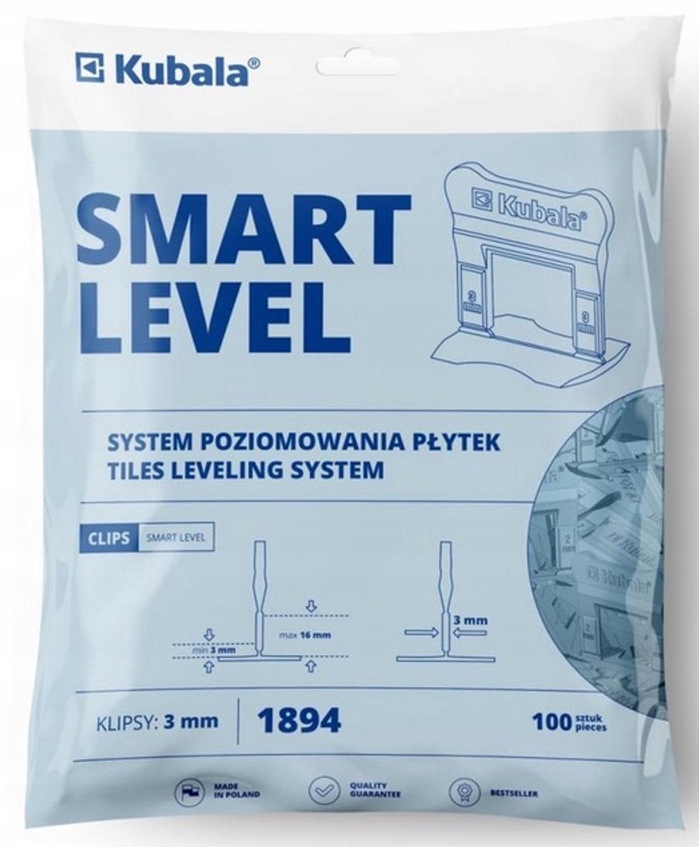 Kubala Smart Level Clips - Tegelnivellingsysteem 3mm, 500 st