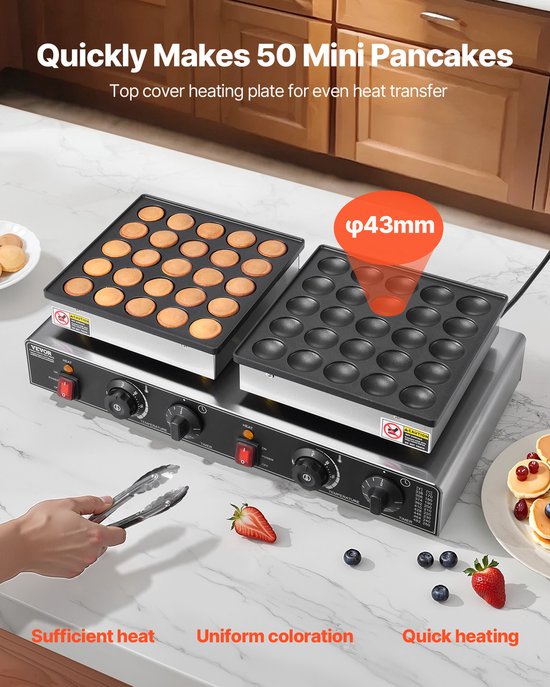 VEVOR Mini Dutch Pancake Maker Commerciële Dorayaki Baker 1800W 50 stuks van Vevor — afbeelding 4