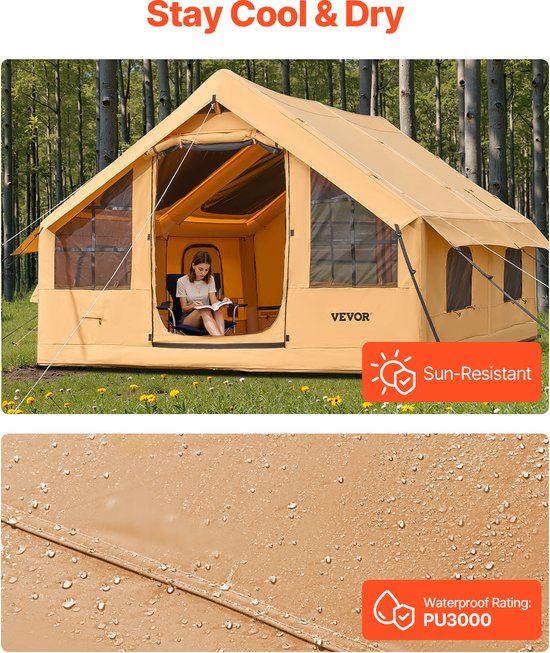VEVOR Opblaasbare Tent voor Kamperen 5-8 Personen Glamping Tent 4x3x2.2m Geel van Merkloos — afbeelding 4