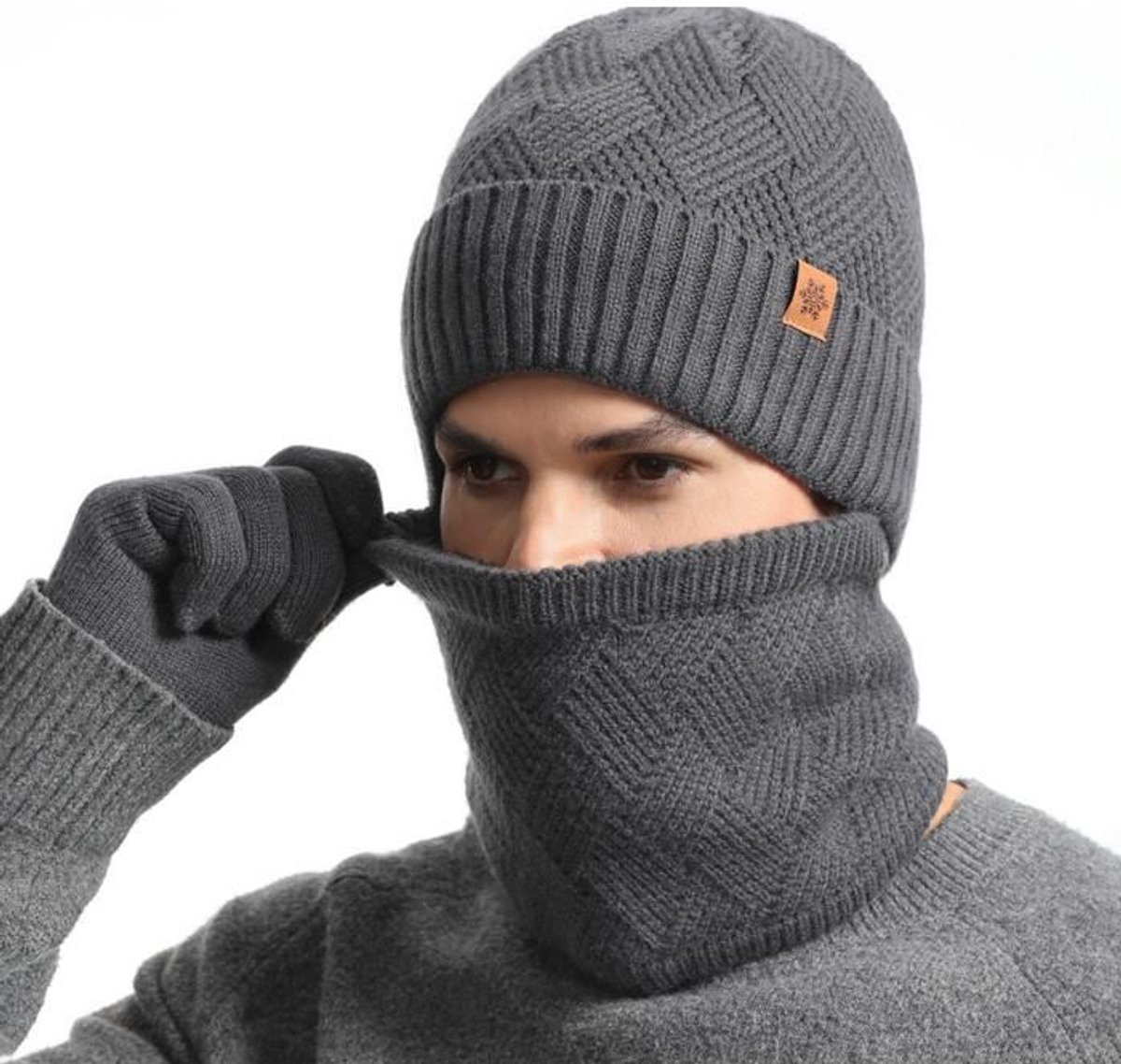 Mannen Winter Set 3-delig - MutSjaal Handschoenen - Alpaca Wol Mix - Bruin - Gevoerd Warm - Winddicht - Elastisch Ademend - Uniseks Design - Dagelijks Gebruik — cadeau in Mode & Accessoires - foto 6